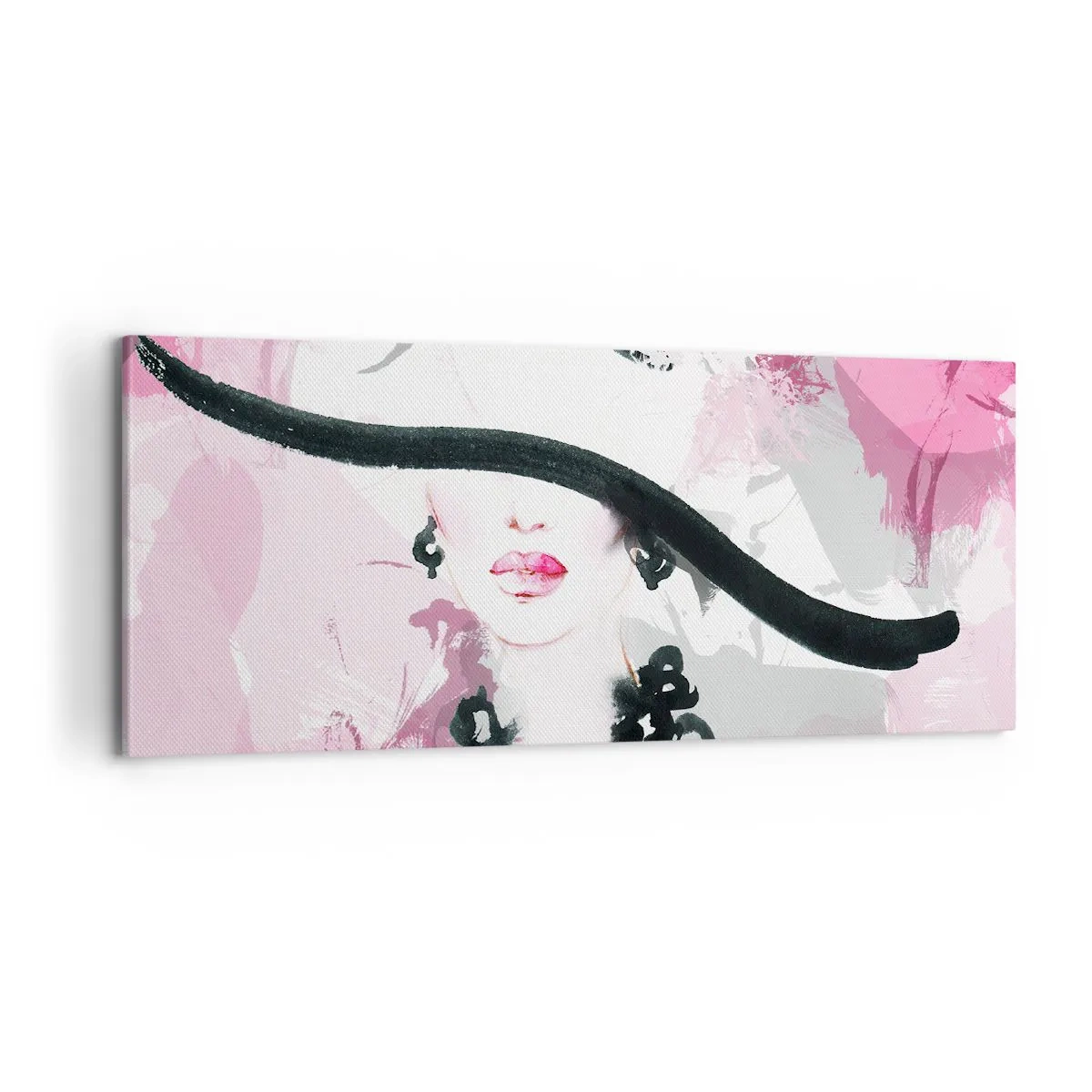 Canvastavla - Bild på duk - En damportätt i svart och rosa - 100x40 cm