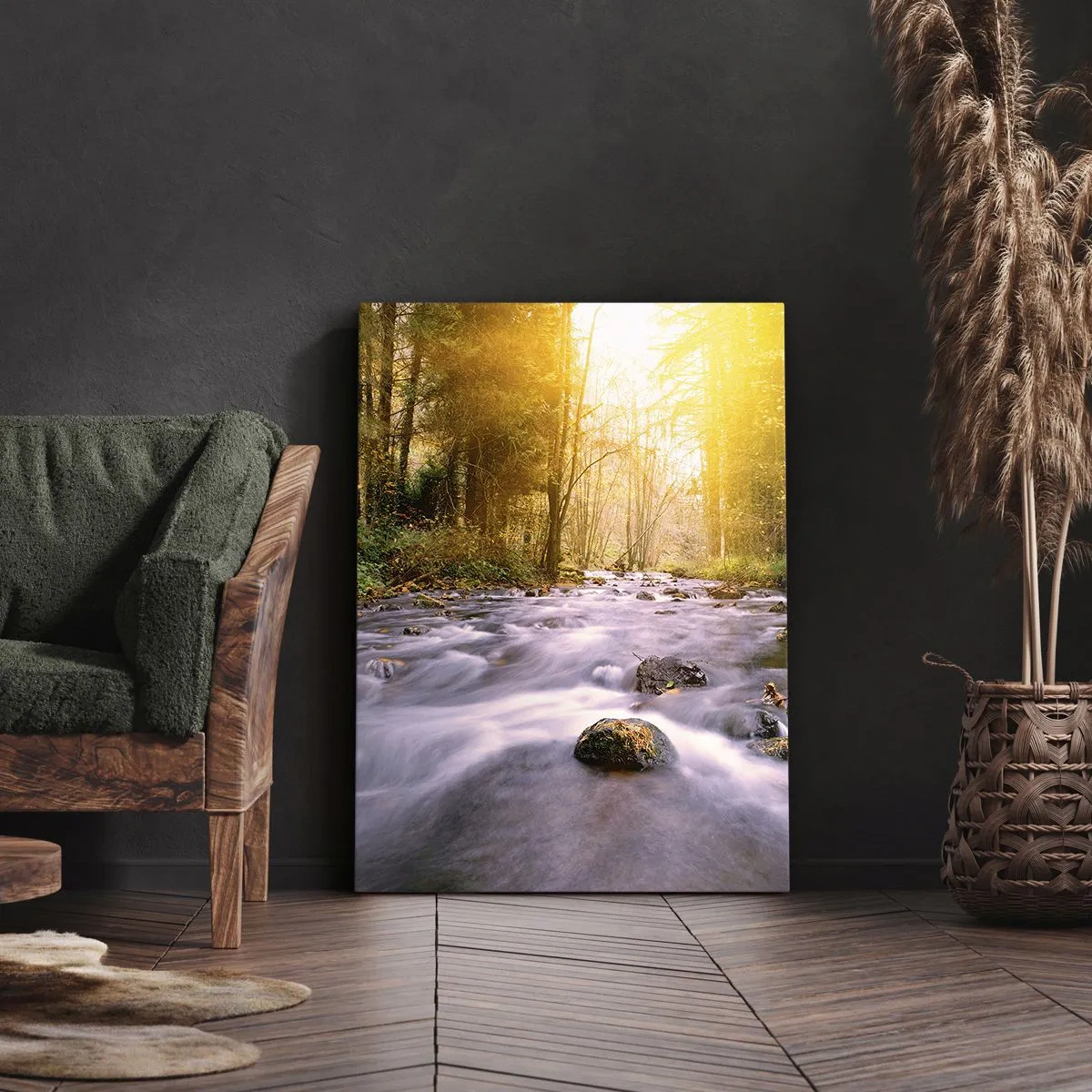 Canvastavla - Bild på duk - Malakit i silver-guld infattning - 65x120 cm