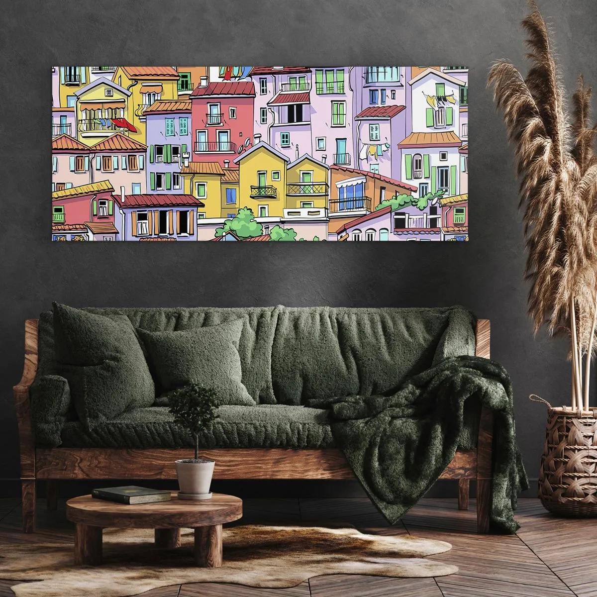 Canvastavla - Bild på duk - Gladlynt stad - 160x50 cm