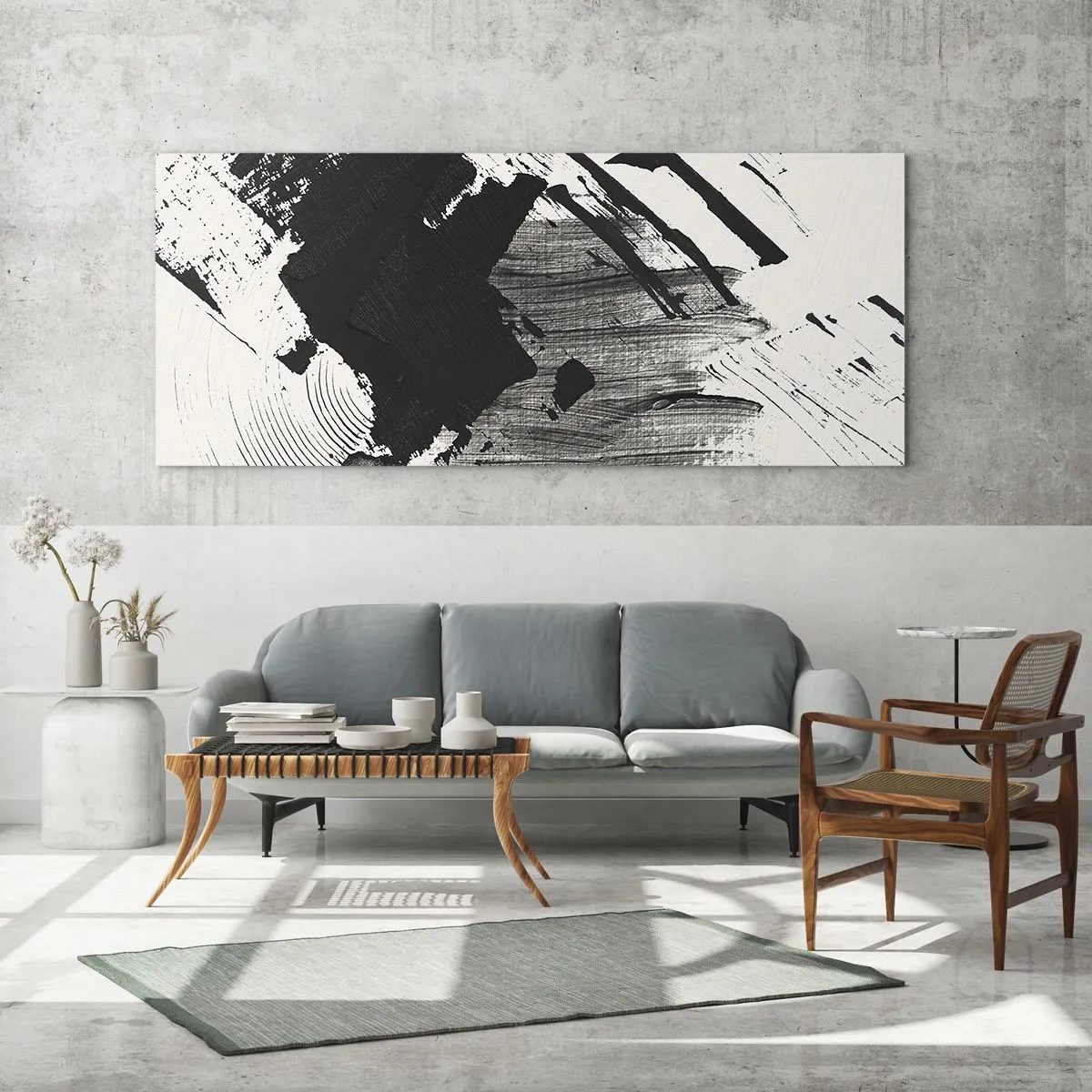 Glastavla - Bild på glas - Abstraktion - uttrycket av svart - 100x40 cm