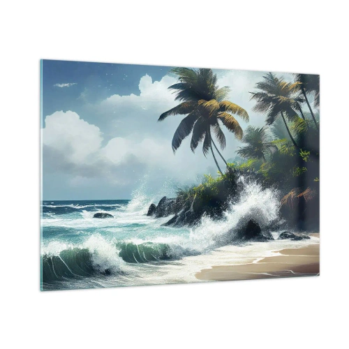 Glastavla - Bild på glas - På en tropisk strand - 100x70 cm