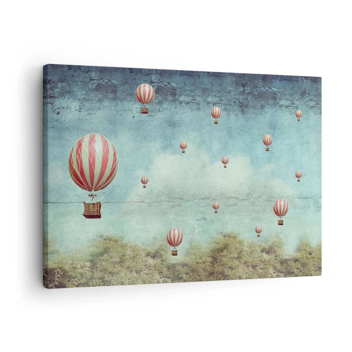 Canvastavla - Bild på duk - Retro ballonger mot en blå himmel och grönska bakgrund - 70x50cm - Fria från livets buller - Modern väggdekoration för vardagsrum och sovrum ARTTOR
