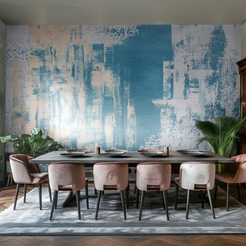 Fototapet Standard Eco - En blåvit abstraktion inspirerad av ett islandskap. - 100x70cm - Genom istapp - Modern väggdekoration för vardagsrum och sovrum ARTTOR