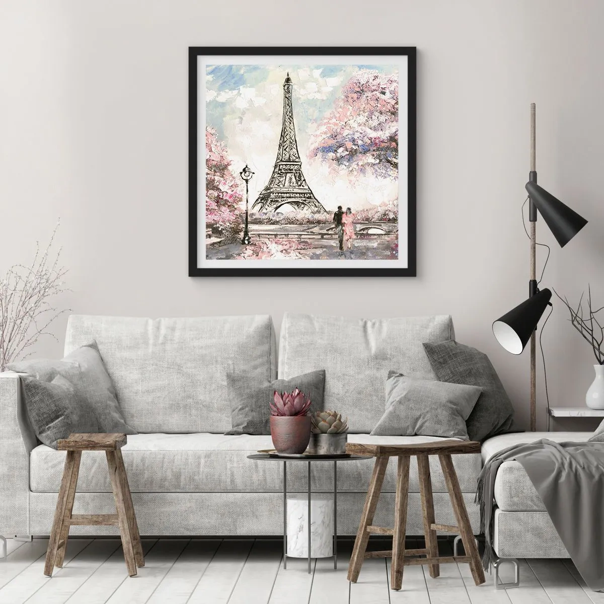 Affisch i svart ram - Aprilpromenad i Paris - 60x60 cm