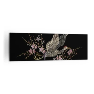 Canvastavla - Bild på duk - Exotisk, broderad fågel - 160x50 cm