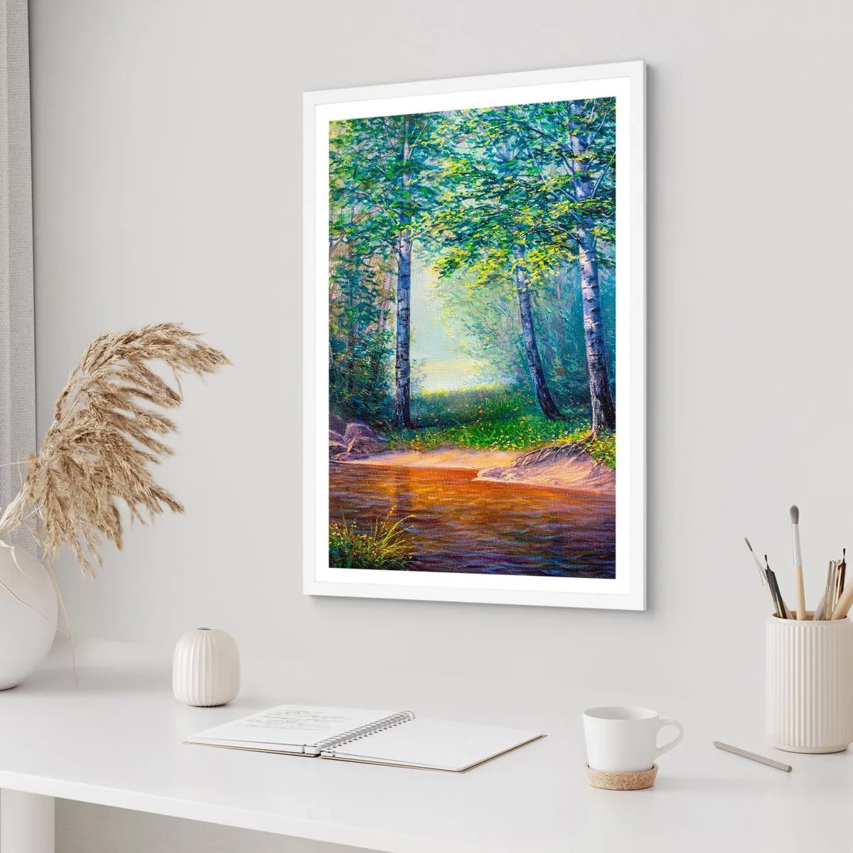 Affisch i vit ram - Idyllisk vy - 70x100 cm