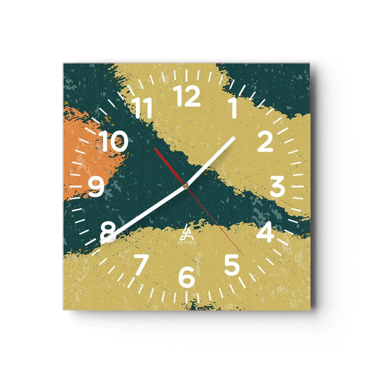Väggklocka - Klocka på glas - Abstraktion - i slow motion - 30x30 cm