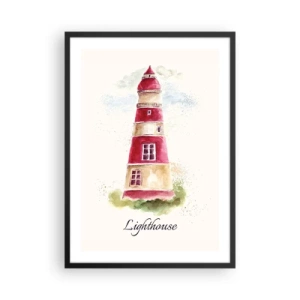 Affisch i svart ram - Akvarell illustration av en fyr på en ljus bakgrund - 50x70cm - Det är alltid något väder - Modern väggdekoration för vardagsrum och sovrum ARTTOR