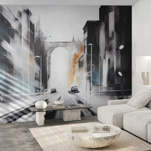 Självhäftande Fototapet Deluxe Sticker - Stadsstudie: arkitektur och rörelse - Arkitektur, Landskap, Gata - 400x280 cm