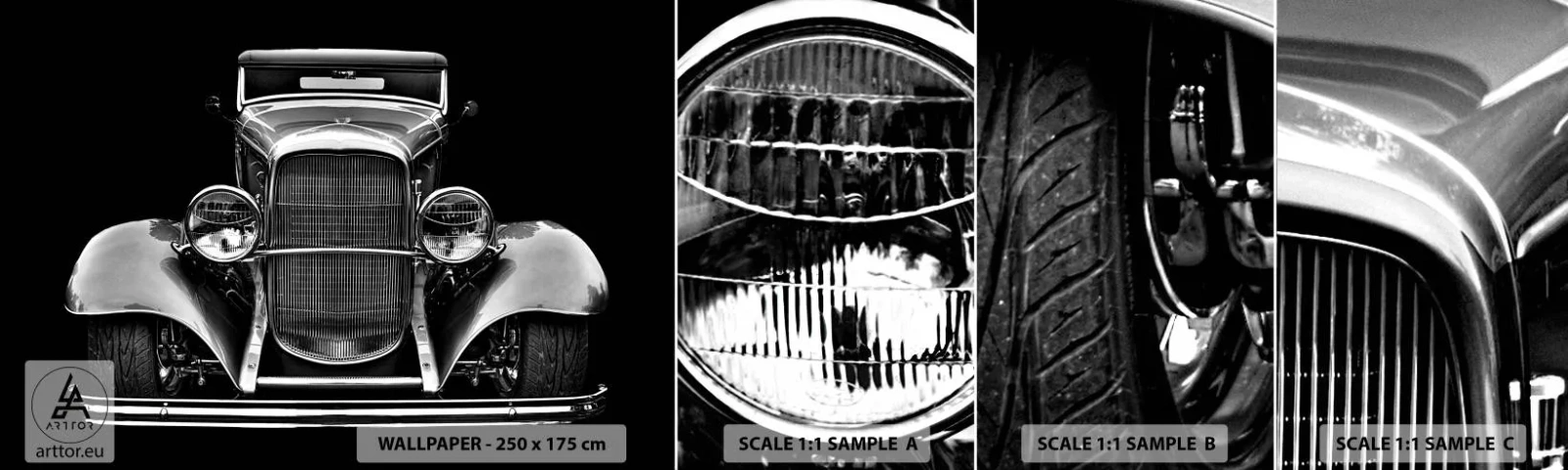 Provbit av självhäftande fototapet Deluxe Sticker - En sann gentleman - Retro, Bil, Klassisk - 100x30 cm