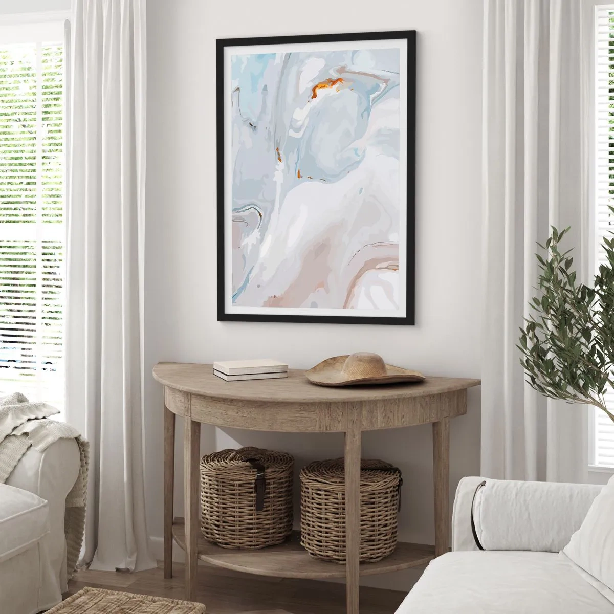 Affisch i svart ram - Marmormönster i blå nyanser med gulddetaljer - 50x70cm - Utbuktande vithet - Modern väggdekoration för vardagsrum och sovrum ARTTOR