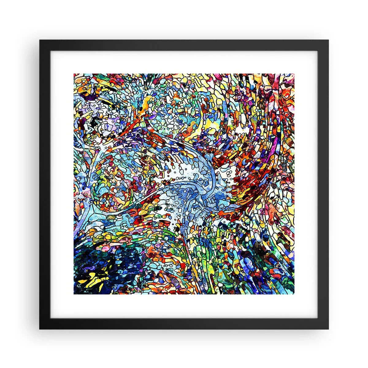 Affisch i svart ram - Glasmålning - droppar  - 40x40 cm