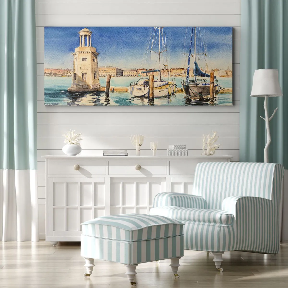 Canvastavla - Bild på duk - Solig lagun - 100x40 cm