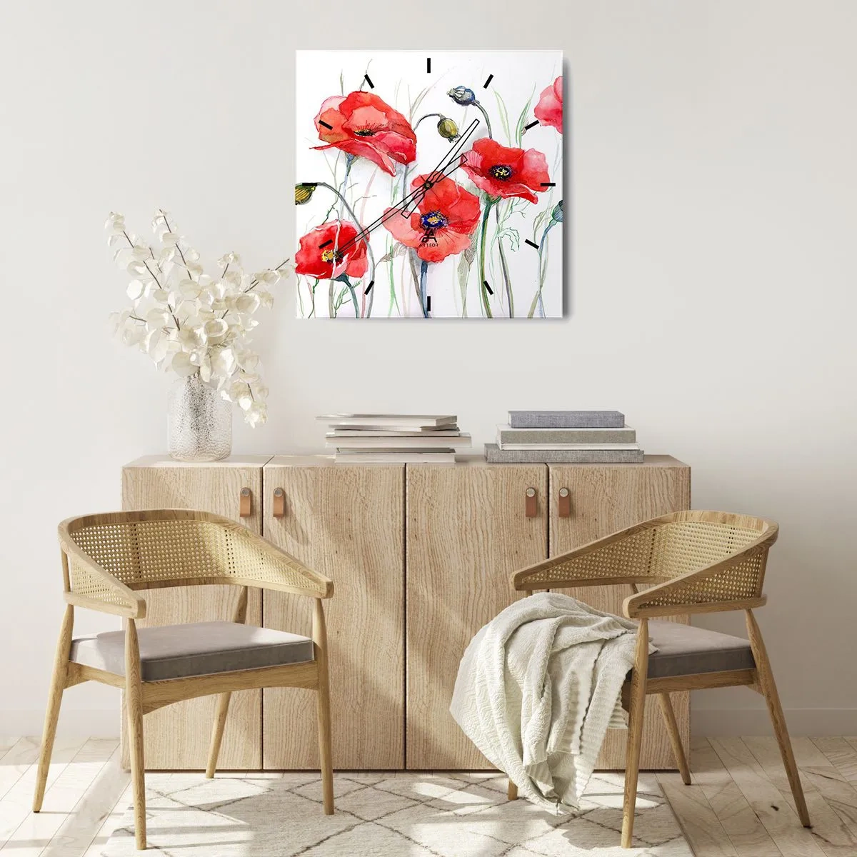 Väggklocka - Klocka på glas - Polska blommor - 30x30 cm