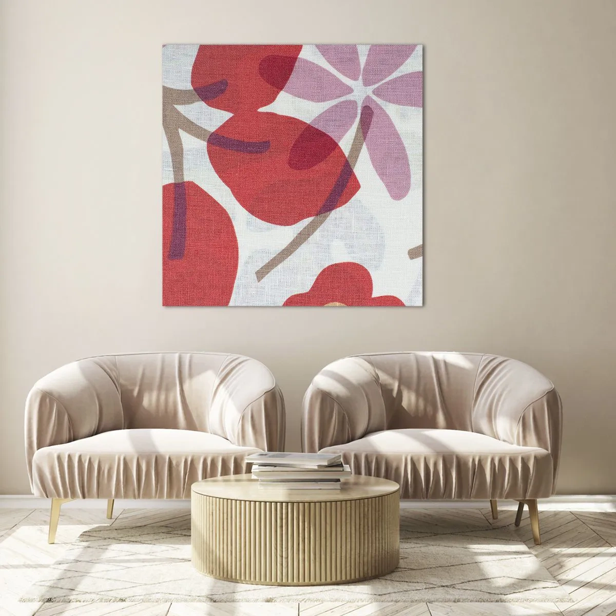 Glastavla - Bild på glas - Blomsterkomposition i rosa - 30x30 cm