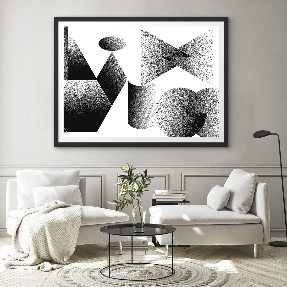 Affisch i svart ram - Vinklar och ovaler - 70x50 cm