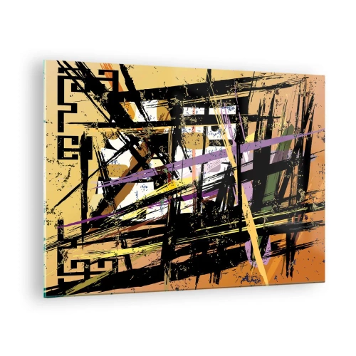 Glastavla - Bild på glas - Abstrakt geometrisk komposition i skarpa linjer - 70x50cm - Skarpt snitt - Modern väggdekoration för vardagsrum och sovrum ARTTOR