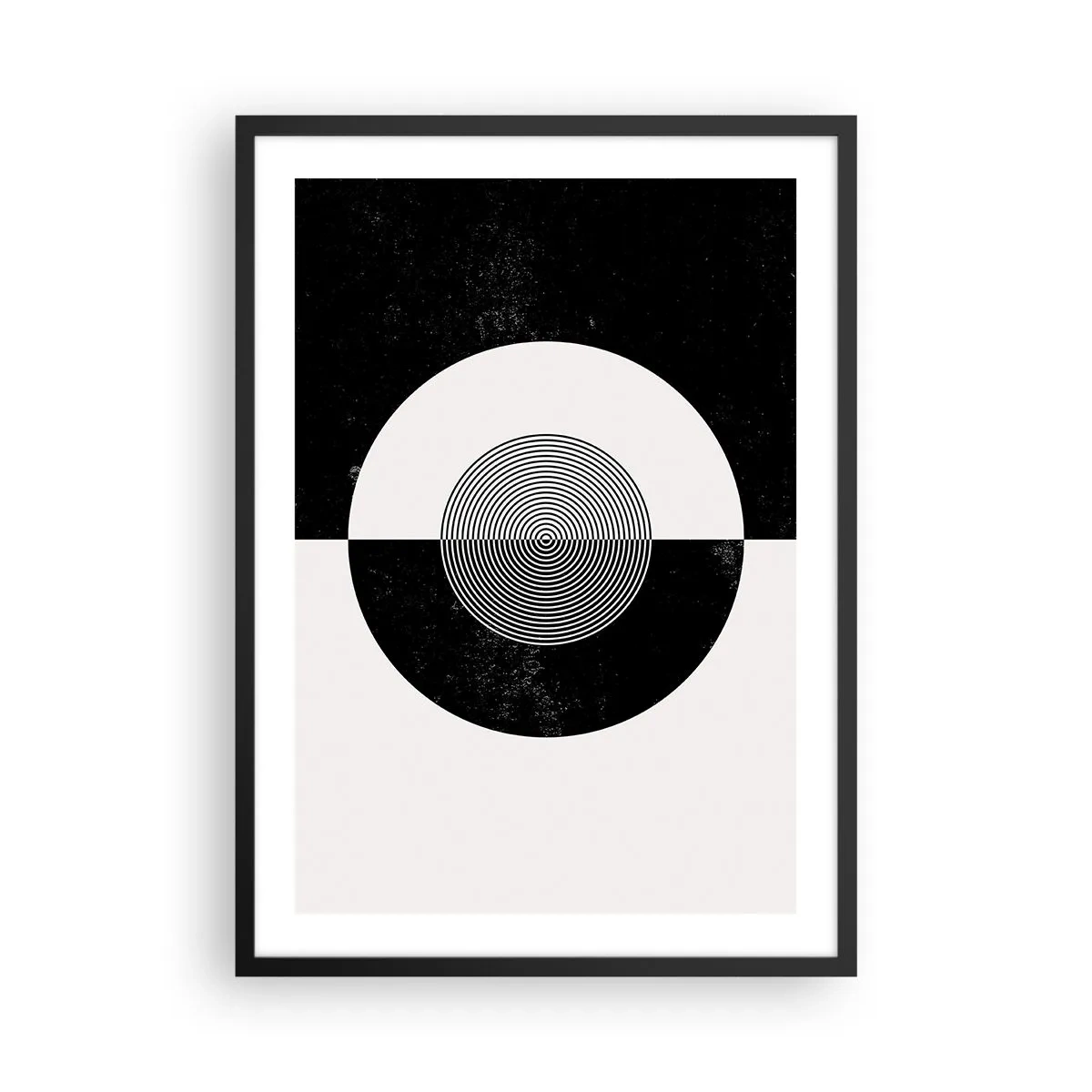 Affisch i svart ram - Geometriskt mönster i svartvitt med en koncentrisk cirkel - 50x70cm - Harmoni i svart och vitt - Modern väggdekoration för vardagsrum och sovrum ARTTOR