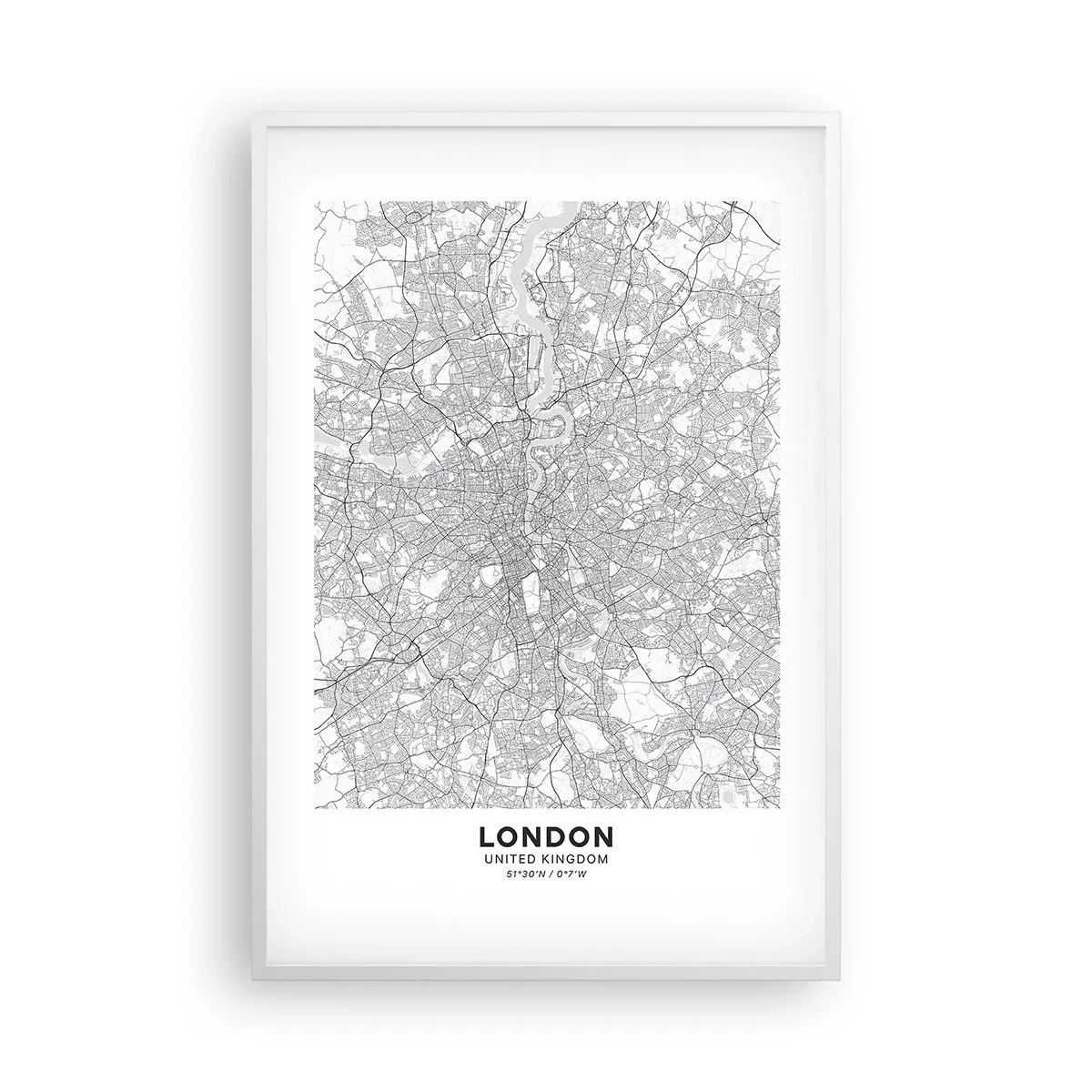 Affisch i vit ram - Karta över London-labyrinten - 61x91 cm