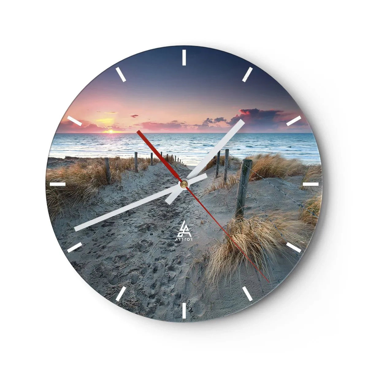 Väggklocka - Klocka på glas - Ingång till stranden vid solnedgången med havsutsikt - 30x30cm - Utspilld skenregnbåge... - Modern väggdekoration för vardagsrum, kök och sovrum ARTTOR