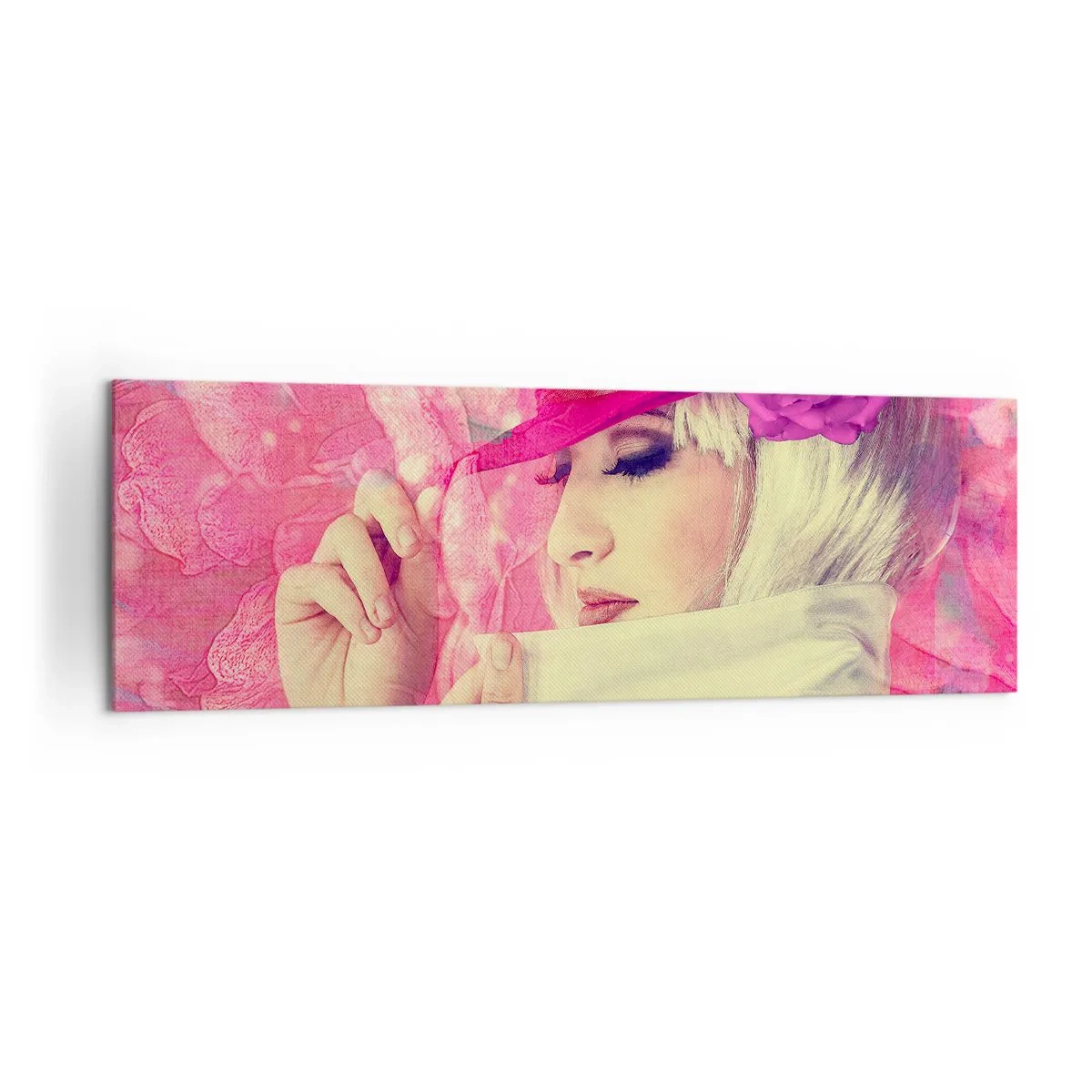 Canvastavla - Bild på duk - Retroporträtt i rosa ångor - 160x50 cm