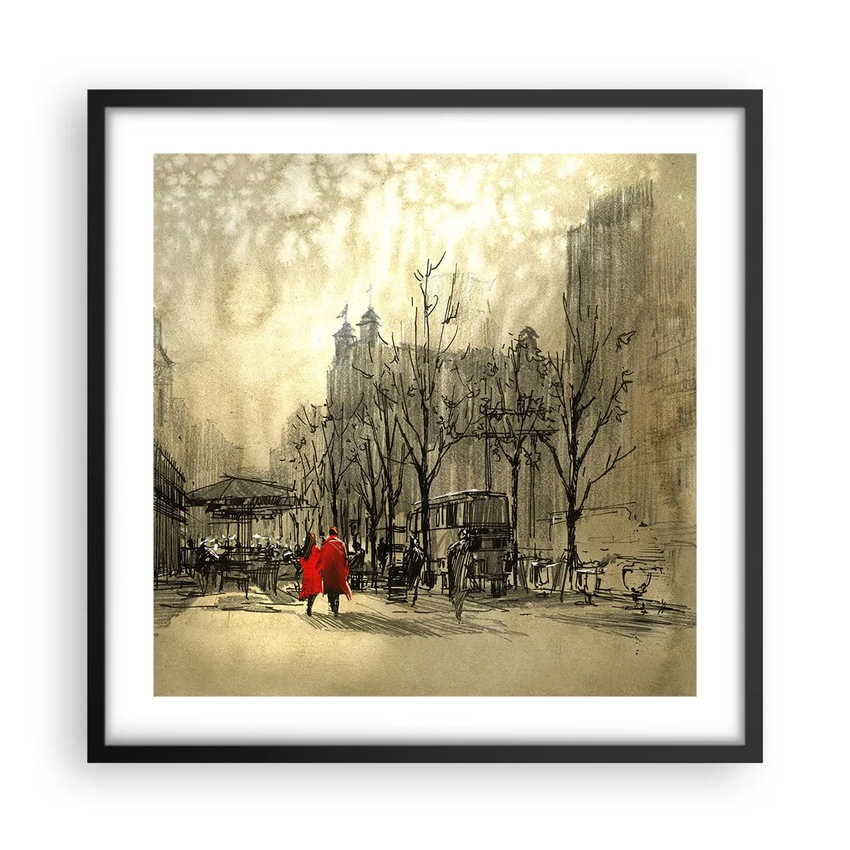 Affisch i svart ram - Träff i London-dimman  - 50x50 cm