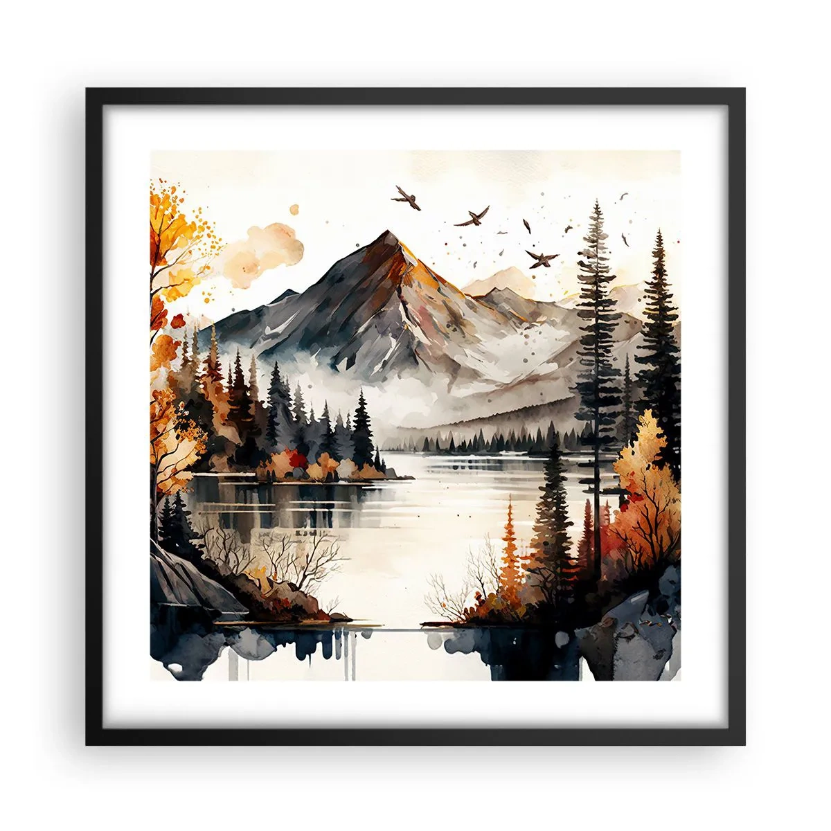 Affisch i svart ram - Gyllene höst i fjällen - 50x50 cm