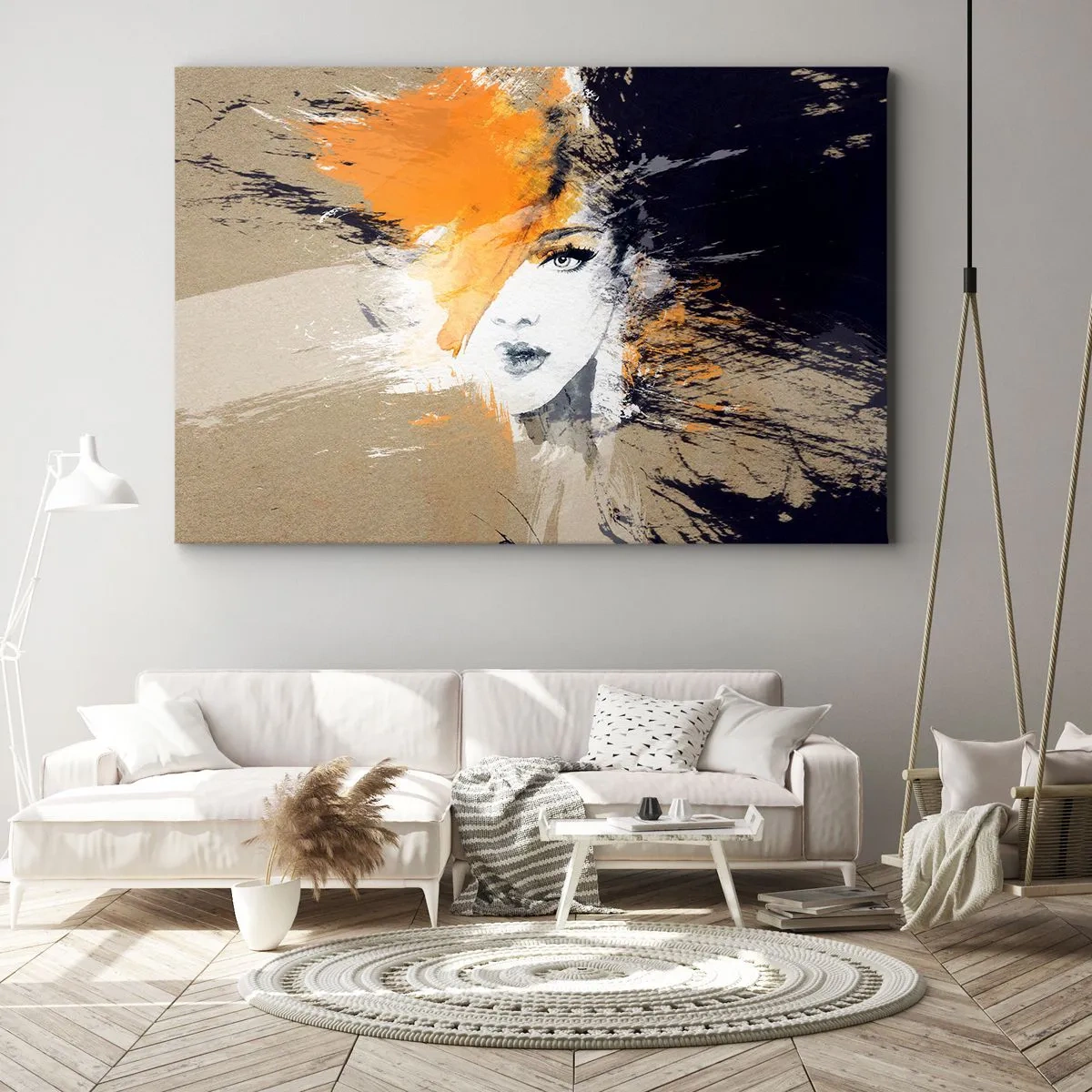 Canvastavla - Bild på duk - Abstrakt porträtt av en kvinna med intensiva färger - 70x50cm - Och så blir det ljus - Modern väggdekoration för vardagsrum och sovrum ARTTOR