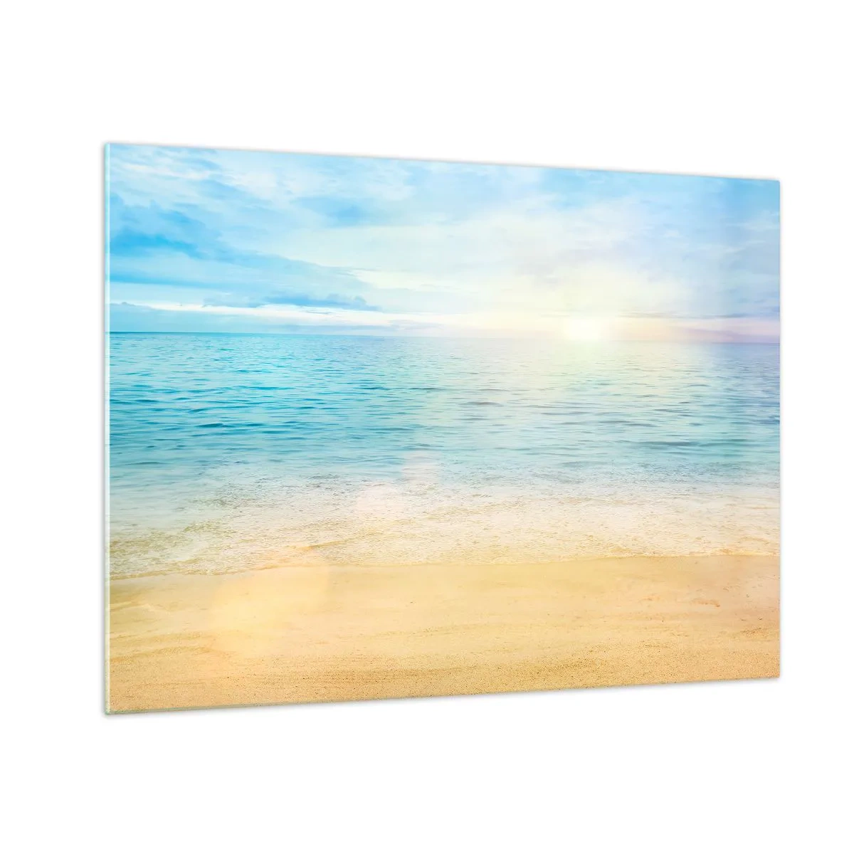 Glastavla - Bild på glas - En solig strand med azurblått hav och himmel - 70x50cm - Det stora blåa - Modern väggdekoration för vardagsrum och sovrum ARTTOR