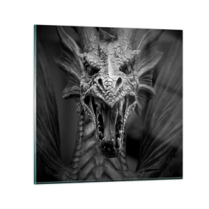 Glastavla - Bild på glas - En sagodrake i grånyans - 40x40 cm