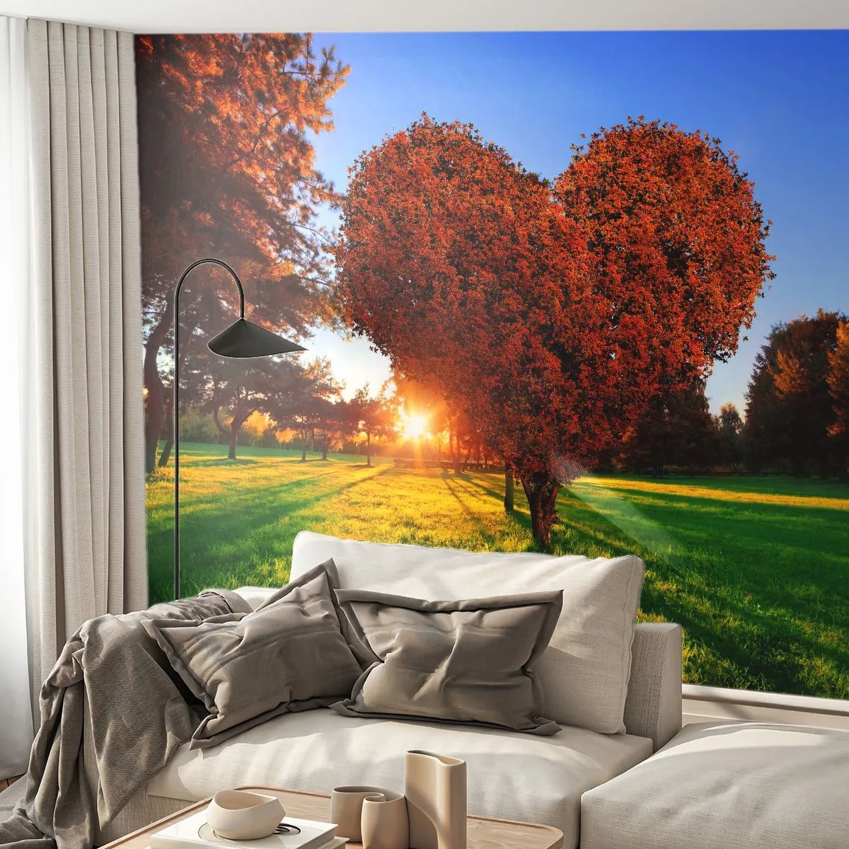 Fototapet Premium Sand - Varför vi älskar hösten - Landskap, Träd, Solens strålar - 100x70 cm