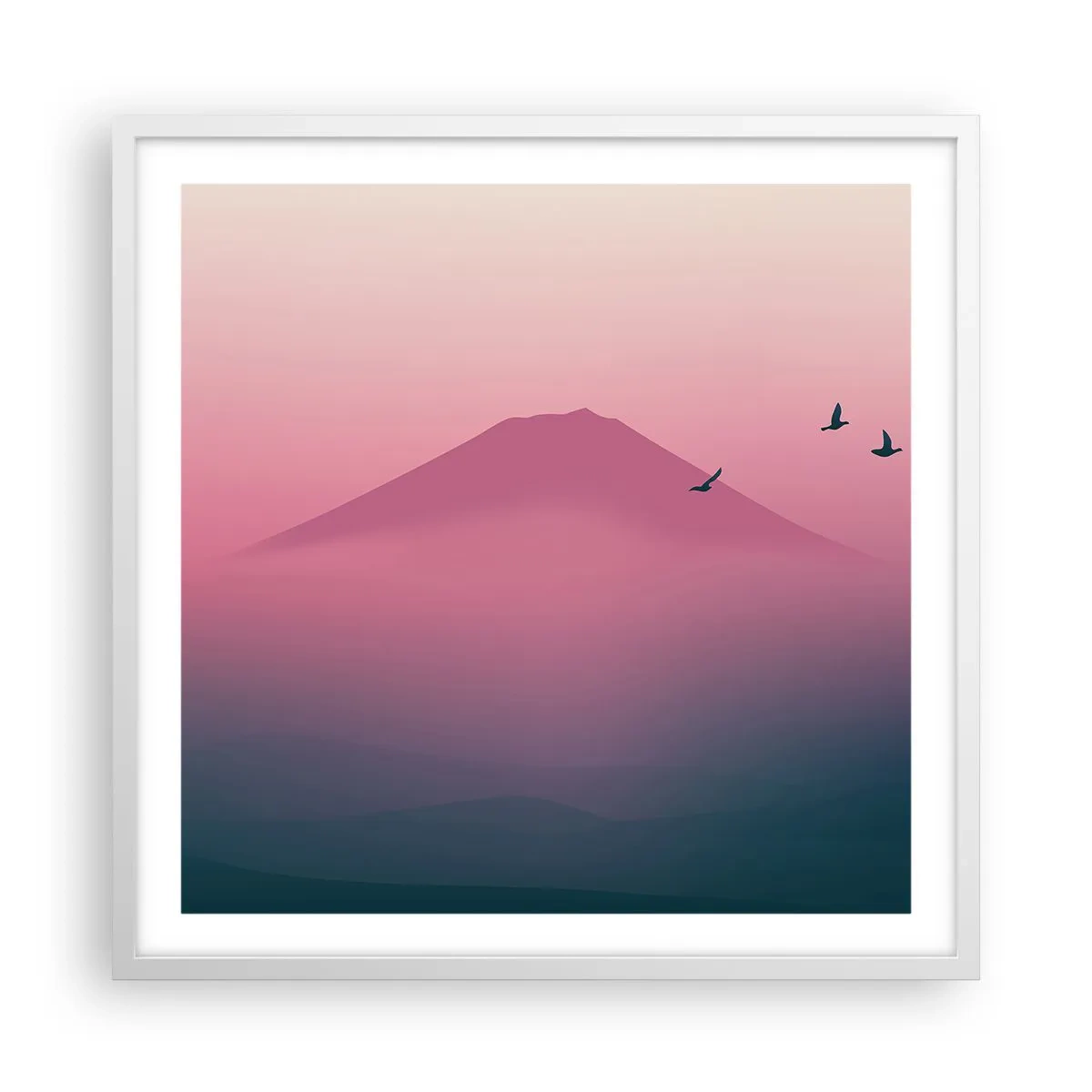 Affisch i vit ram - Vandrare över molnen - 60x60 cm