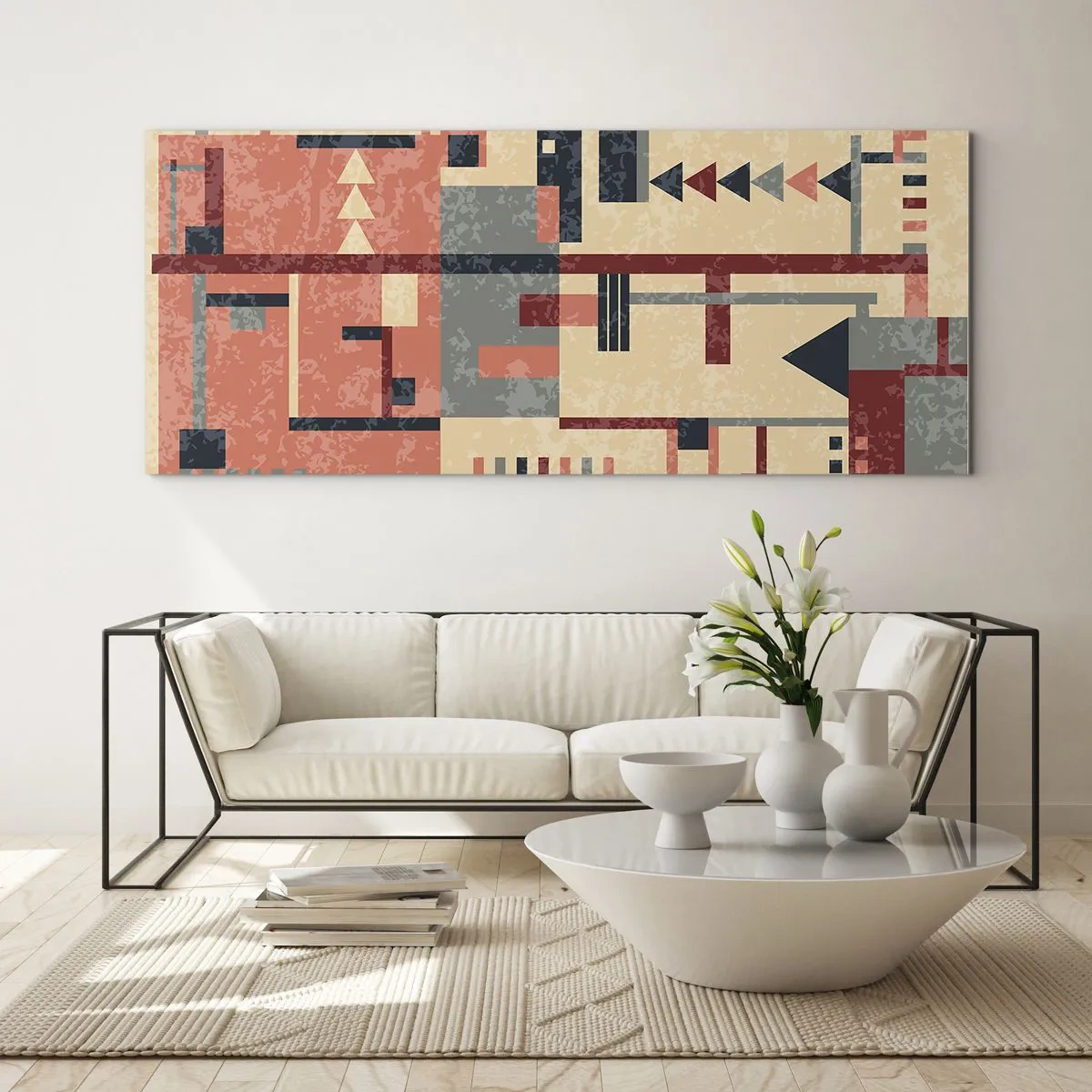 Glastavla - Bild på glas - Kombination av vertikala och horisontella element - 100x40 cm