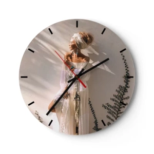 Väggklocka - Klocka på glas - Solen och flickan - 40x40 cm