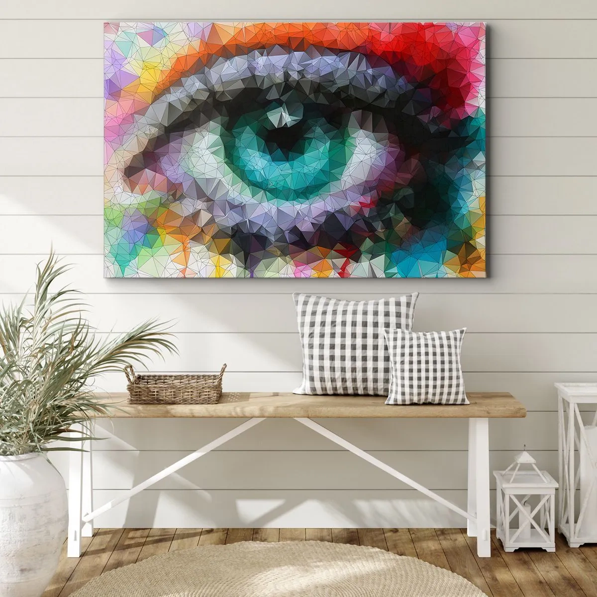 Canvastavla - Bild på duk - Geometrisk look med grönt öga - 70x50cm - Kristallögonens glans - Modern väggdekoration för vardagsrum och sovrum ARTTOR