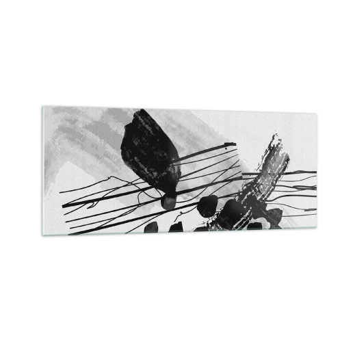 Glastavla - Bild på glas - Svartvit organisk abstraktion - 100x40 cm