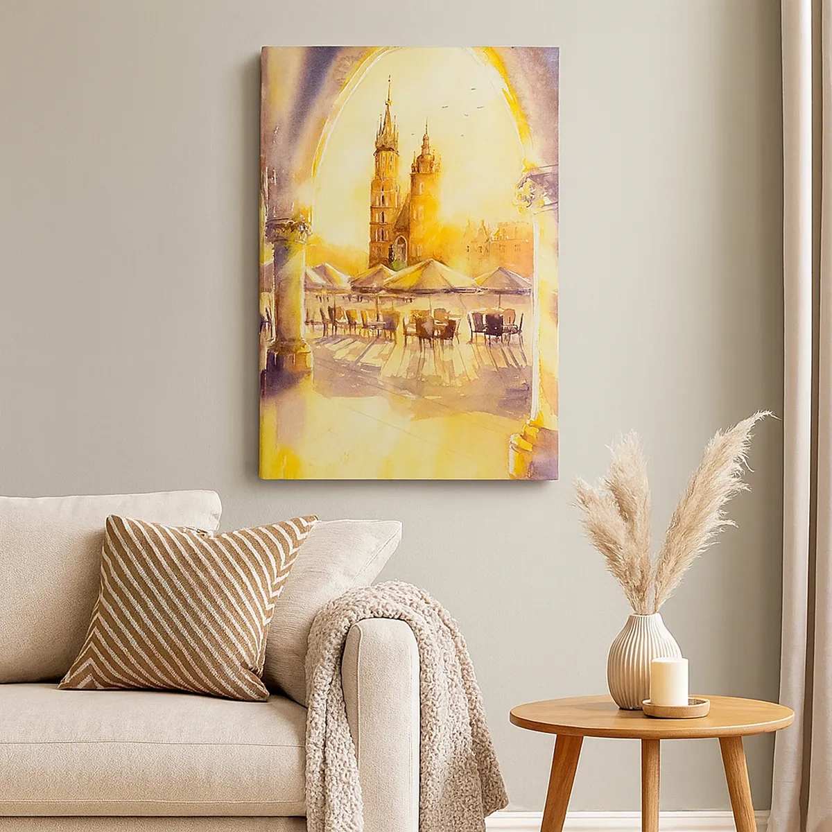 Canvastavla - Bild på duk - Gryning över marknaden i Kraków - 50x70 cm