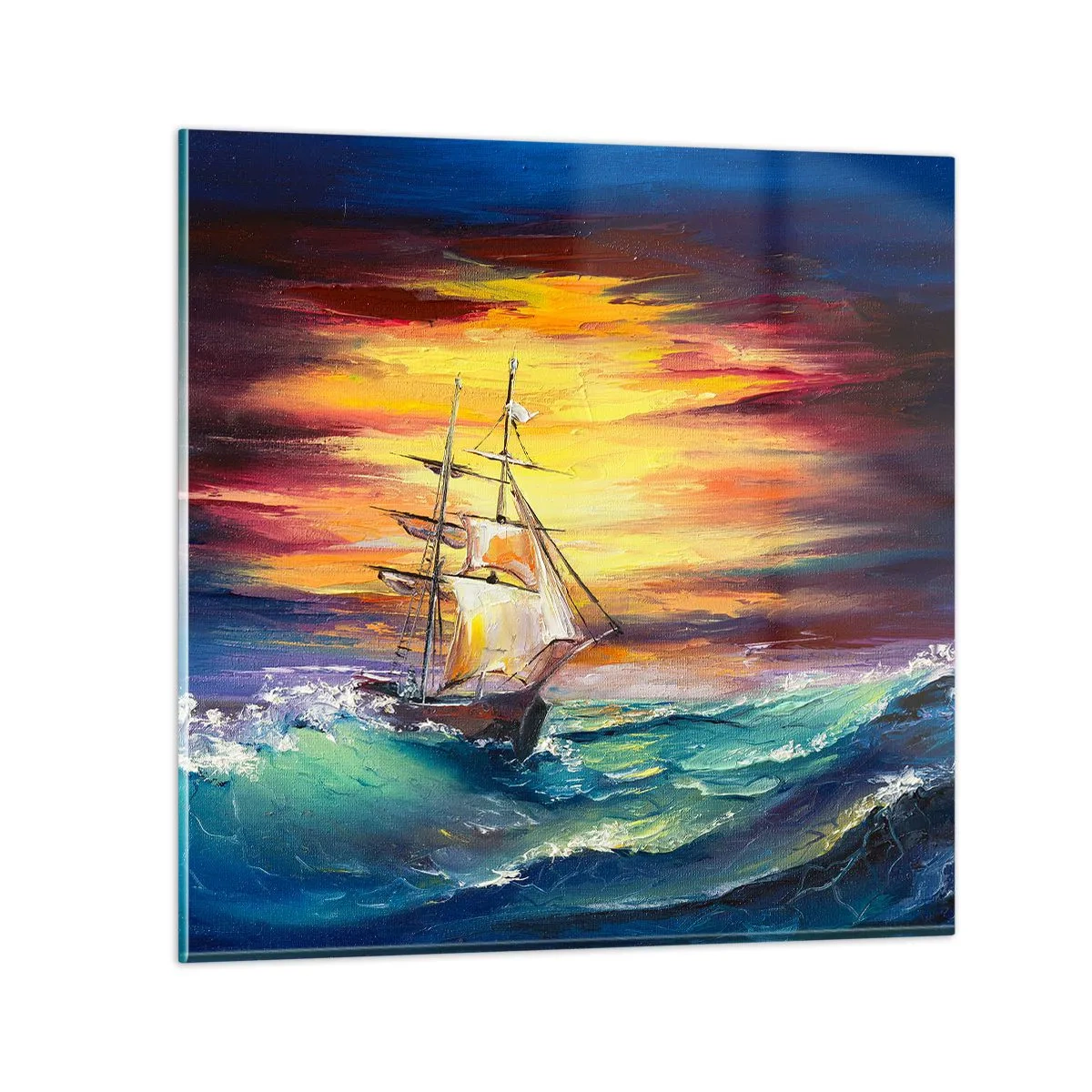Glastavla - Bild på glas - Modigt mot vågorna - 70x70 cm