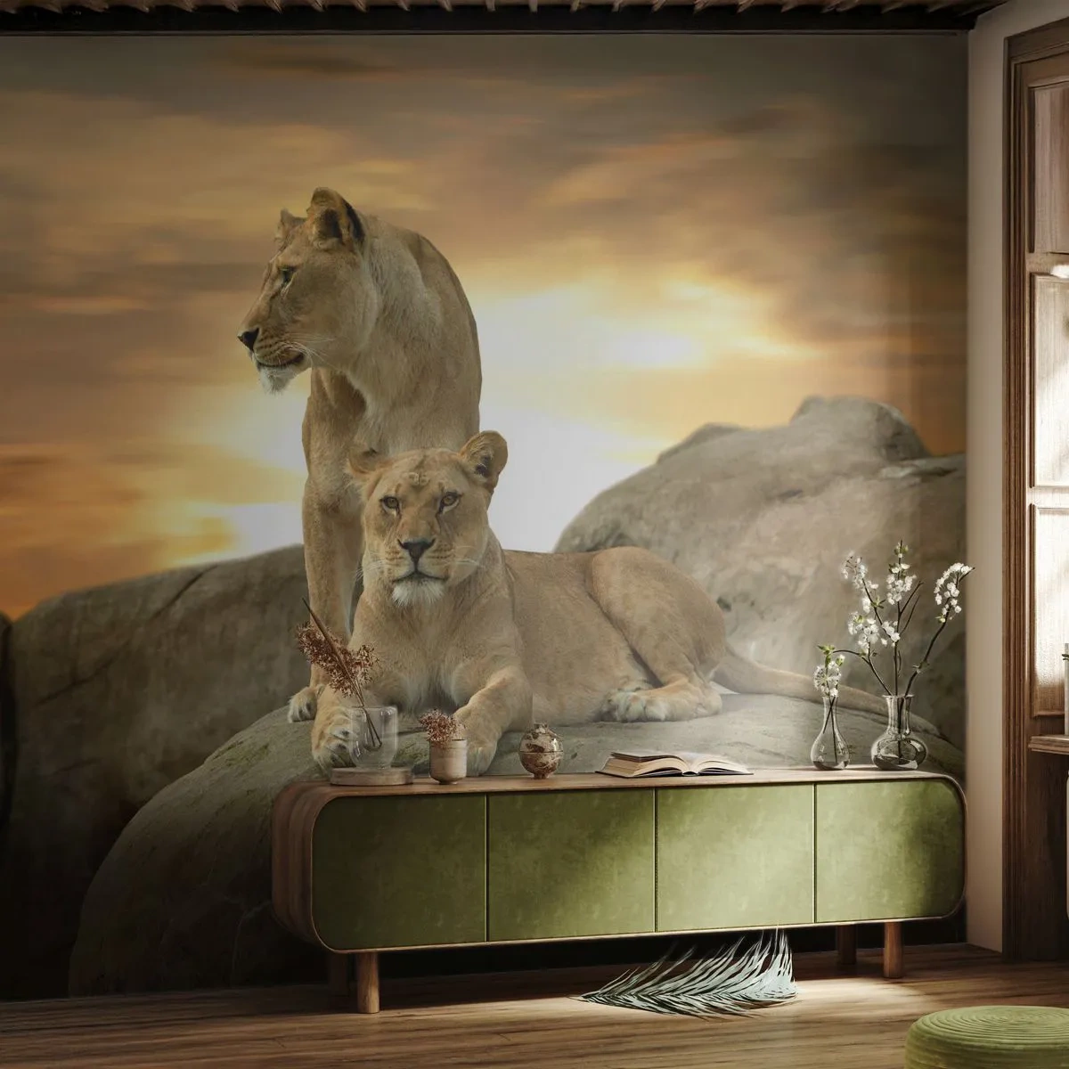 Självhäftande Fototapet Deluxe Sticker - Kungligt majestät - Djur, Lejon, Natur - 300x210 cm