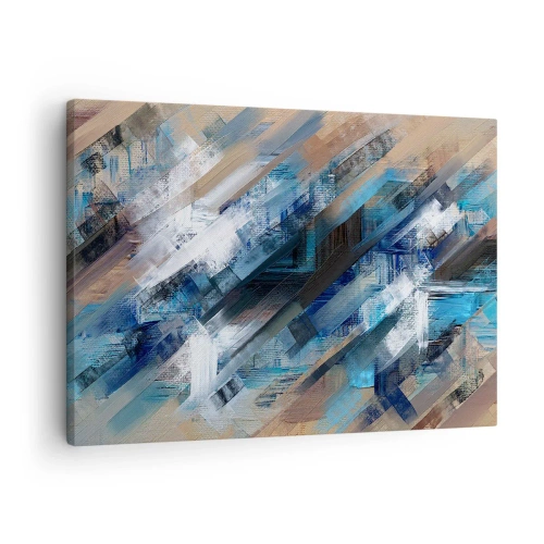 Canvastavla - Bild på duk - Abstrakt komposition med blå diagonala linjer - 70x50cm - På en blå sluttning - Modern väggdekoration för vardagsrum och sovrum ARTTOR