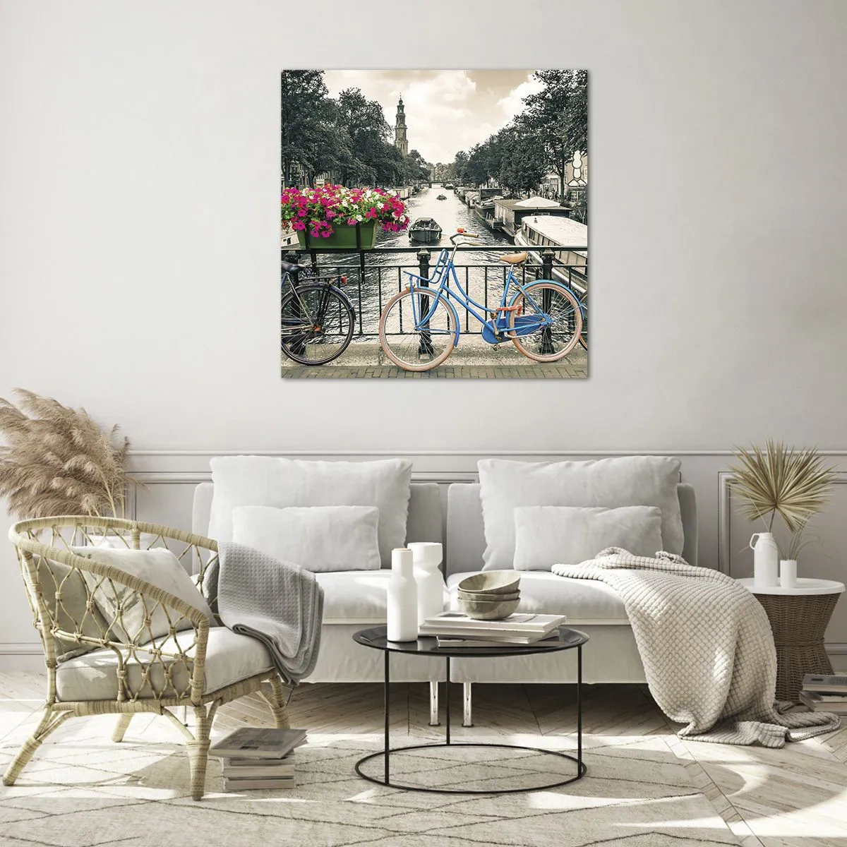 Glastavla - Bild på glas - En Amsterdams gatas färger - 40x40 cm