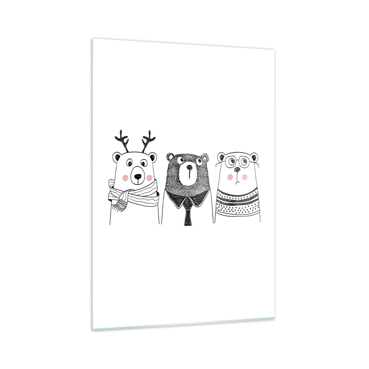 Glastavla - Bild på glas - Tre björnar  - 50x70 cm