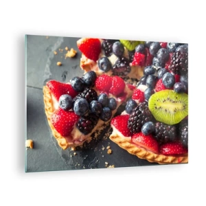 Glastavla - Bild på glas - Frukttarte med blåbär, kiwi och jordgubbar - 70x50cm - Dolce vita! - Modern väggdekoration för vardagsrum och sovrum ARTTOR