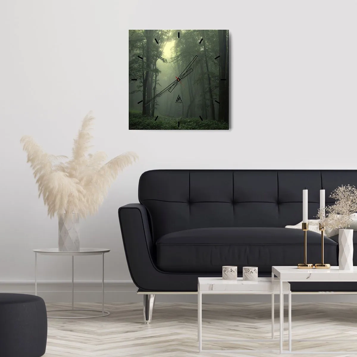 Väggklocka - Klocka på glas - Innan skogen vaknar - 40x40 cm