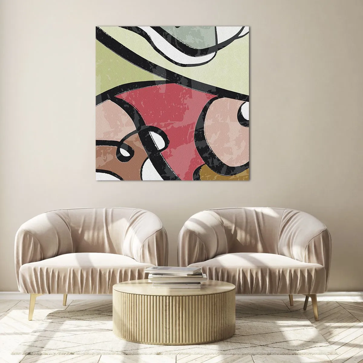 Glastavla - Bild på glas - Pirouetter bland färger - 40x40 cm