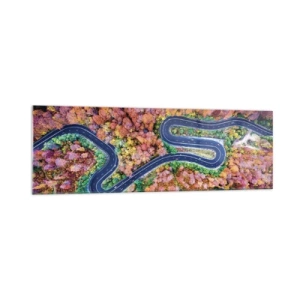 Glastavla - Bild på glas - Slingrande väg genom skogen - 160x50 cm
