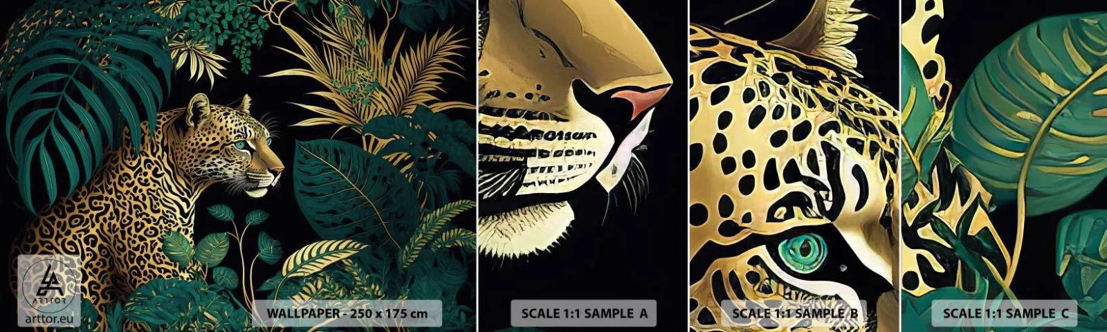 Fototapet Prov Standard Eco - Värden i djungeln - leopard, Djungel, Tropisk - 100x30 cm