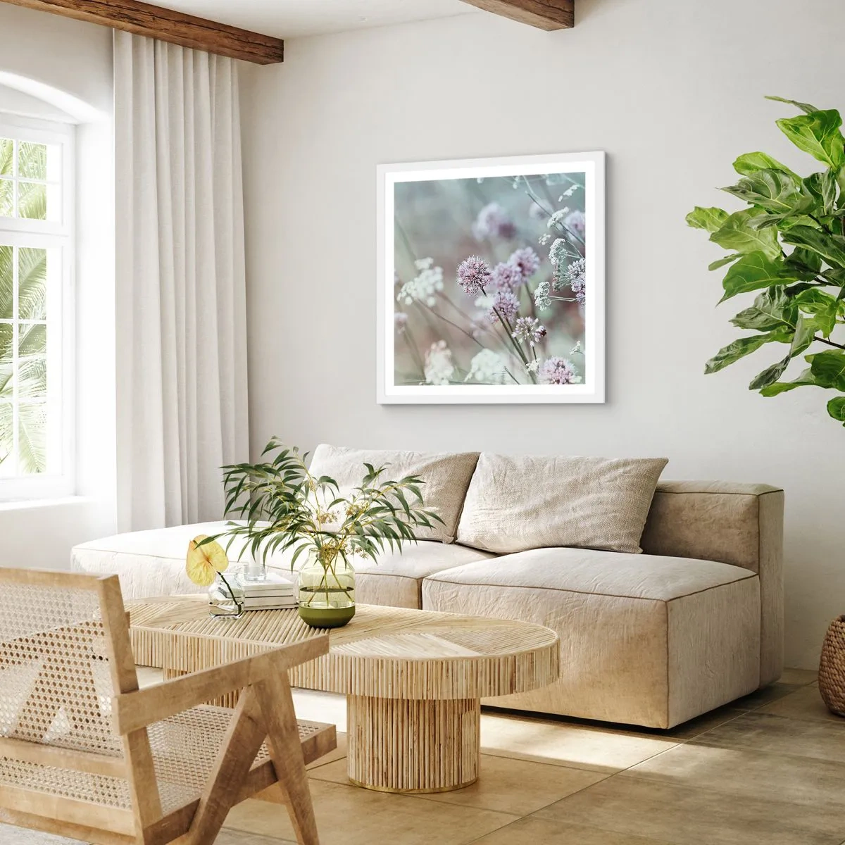 Affisch i vit ram - Söta örtfiligraner - 30x30 cm