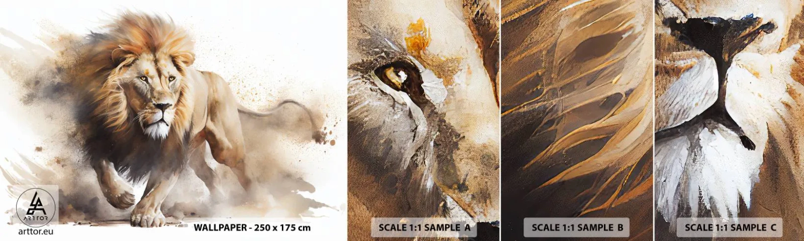 Fototapet Prov Standard Eco - Kungen har gett sig av - Lejon, Ljus, Djur - 100x30 cm