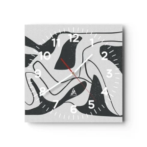 Väggklocka - Klocka på glas - Abstrakt lek i en labyrint - 30x30 cm